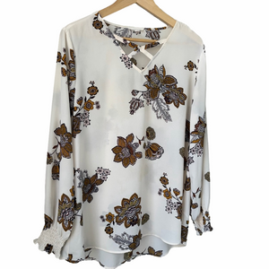 Maurices Floral Blouse - Cream and Brown